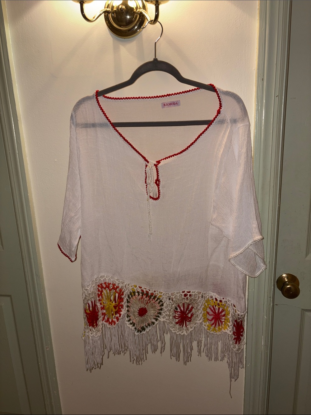Beach Cover-Up Tunic in White with Red Trim
